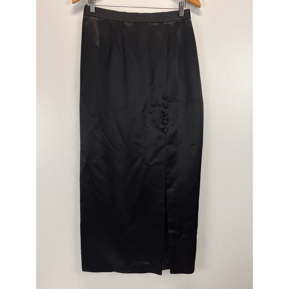 Alex Evenings Women's Long Skirt Formal black satin size 14 GUC Side Slit